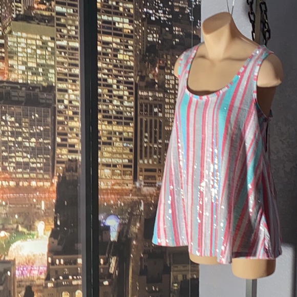 M - TRIXIE + LULU - sequin multi colored tank w zipper in back - Picture 5 of 16